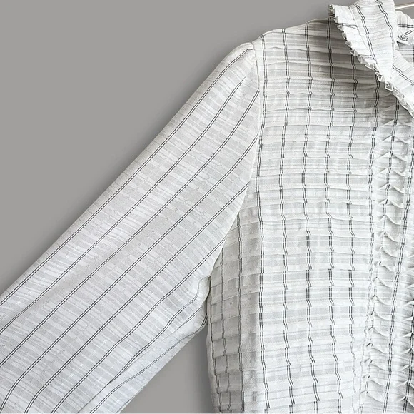 Vintage Simon Chang Box Pleat Peter Pan Collar Faux Pearl Button Down Blouse - Picture 3 of 7